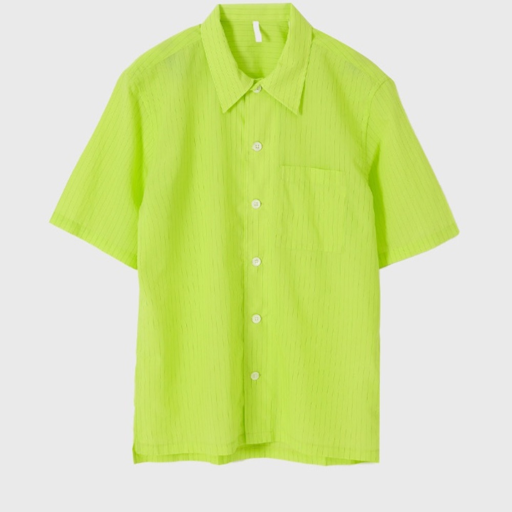 “Sunflower Spacey” Neon Yellow/Green Short Sleeve Button Down Shirt